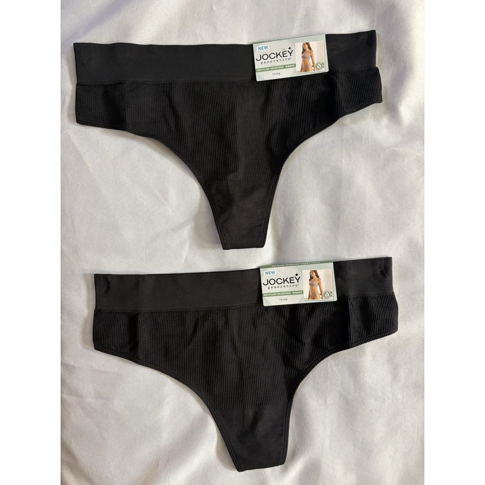 NEW JOCKEY Generation Black Seamfree Ribbed Thong Panty Women's XXLarge 2 Pair